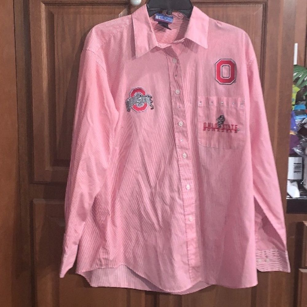 Ohio State Rhinestone Woman’s Embroidered Patches Button Up Shirt Large